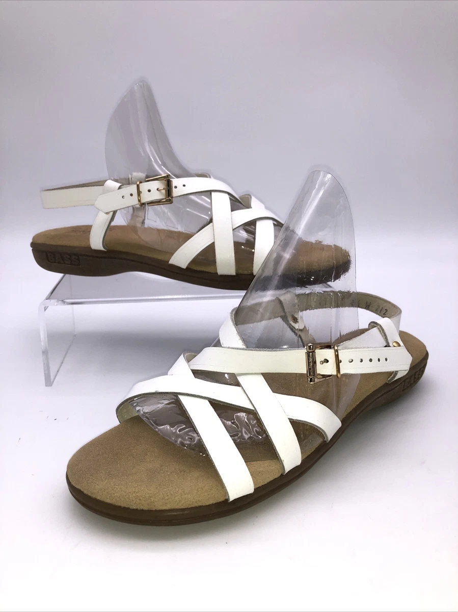 GH Bass Women s Sandals White Strappy Buckle Comfort Flat 8.5W Pre Owned