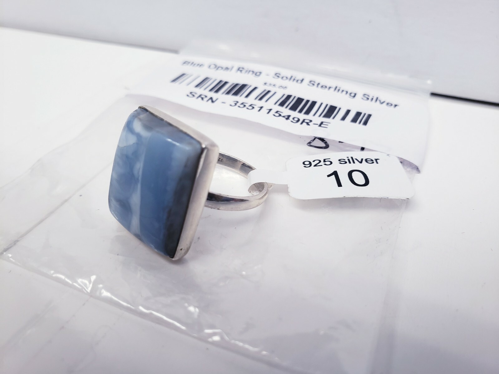 Solid Sterling Silver Blue Opal Square Ring - image 6