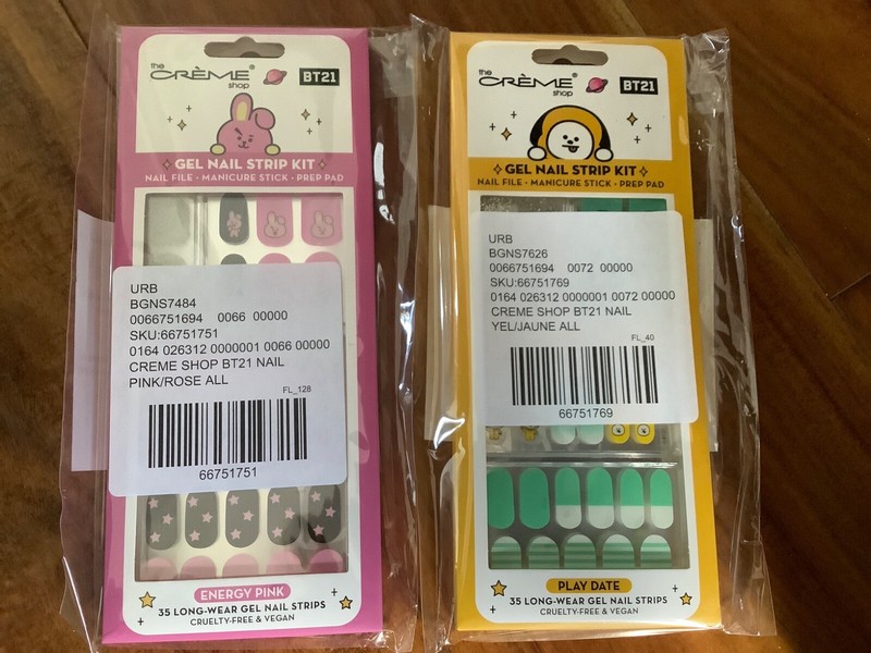 BT21 The Creme Shop Gel Nail Strip Kit Jimin (Play date)  and JK (E. Pink) New