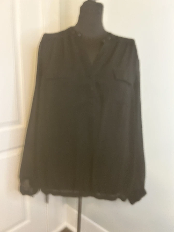 TORRID Black 2 Pocket Studded Collar V Neck Long Sleeve Shear Blouse Womens 2 - Image 4 of 4