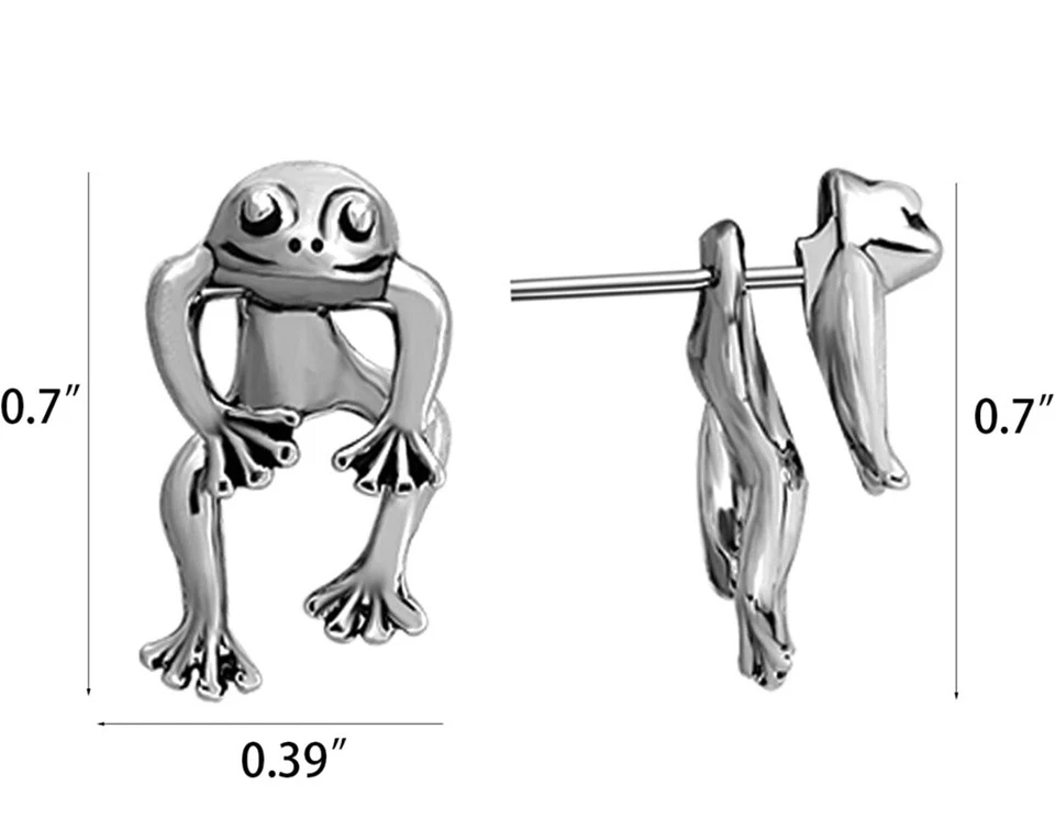 Pendientes de Rana Lindos Animales Plata Pasador Orejeras Clip Mujeres Joyería Niñas Regalos Foto 3 de 4