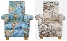 Prestigiosa poltrona sedia per adulti in tessuto Atlas mappa del mondo globo blu crema antica