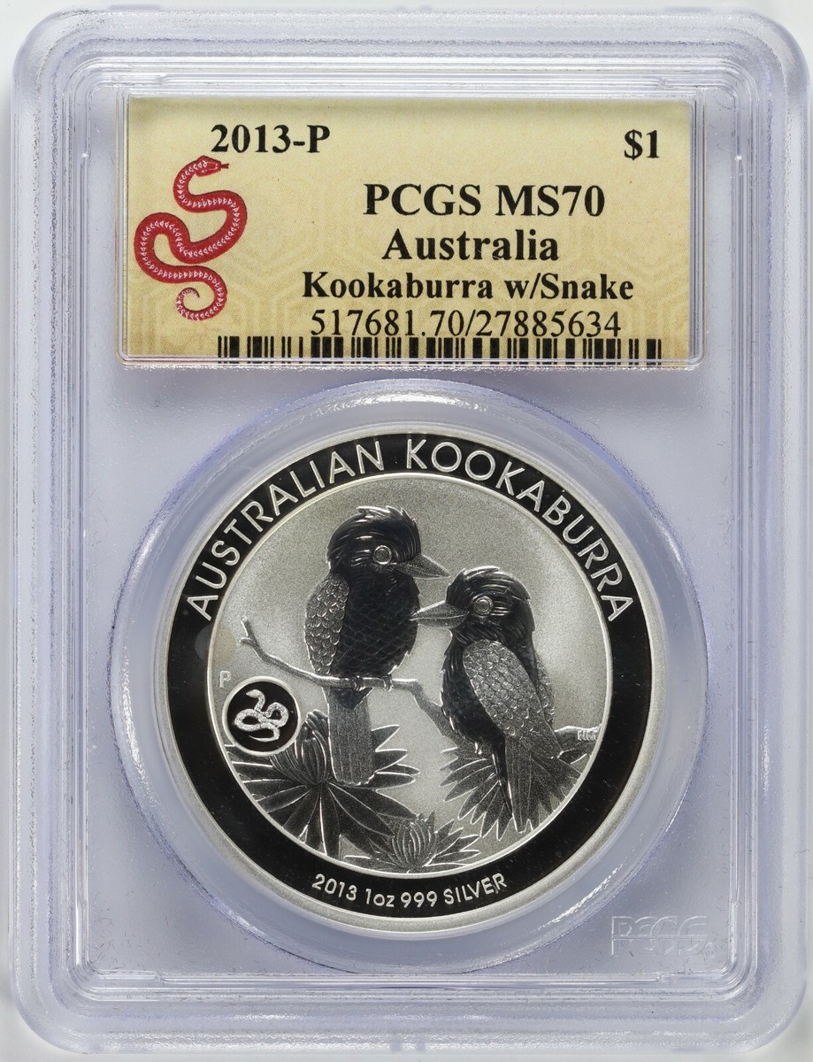 オーストラリア銀貨1オンス　2013　蛇 レア 2013-P Australia Silver Kookaburra w/ Snake Privy PCGS MS70