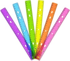 6 Pack Color Transparent Ruler Plastic Rulers 12 Inch, Metric Bulk Rulers with I