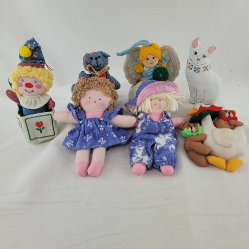 6 adornos navideños vintage conejo gato ángel payaso oso y 2 muñecas Pier One