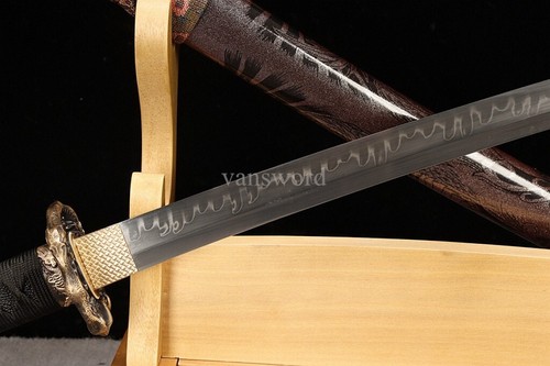 Real Japanese Katana T10 Steel Clay Tempered Brass Tsuba Samurai Sword Full Tang - Picture 6 of 12