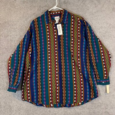Vintage Womens Button Up Size 18/20 Multicolor Aztec Southwestern L/S Sage NEW
