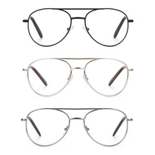 EYE ZOOM 3 Pack Aviator Style Metal Frame Blue Light Blocking Reading Glasses