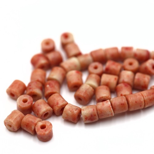 Vintage 1970s Coral Pink Czech Glass Barrel Beads (6mm) (PCG47)