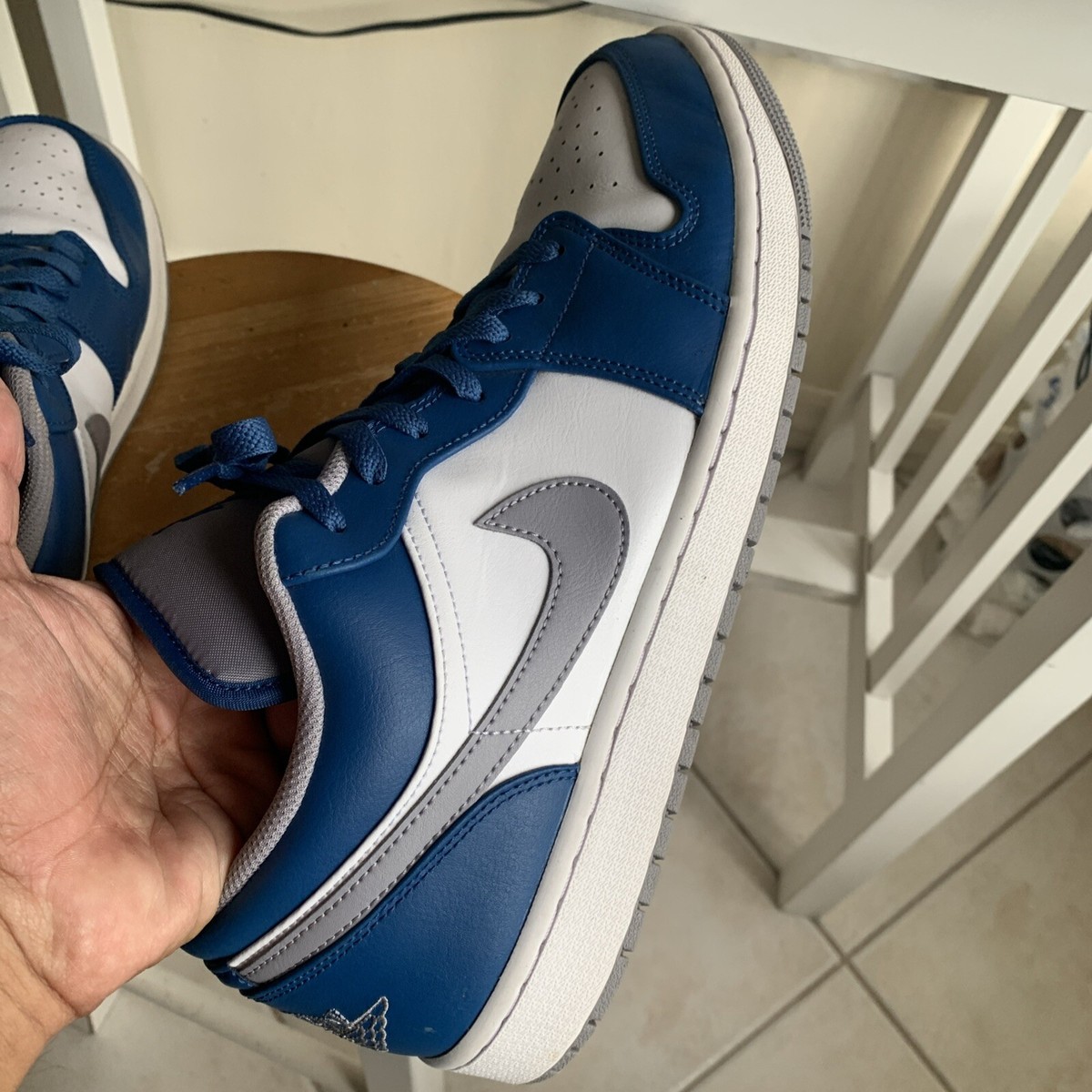 Nike Air Jordan 1 Low True Blue Grey White 553558-412 Men's Size