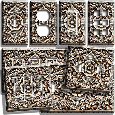 RUSTIC ANTIQUE EURO WOOD CARVING STYLE LIGHT SWITCH OUTLET WALL PLATE ROOM DECOR