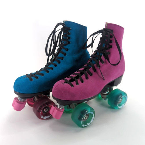 Riedell Custom Pink & Blue Suede Leather Lace Up Roller Skates Size 6 Women