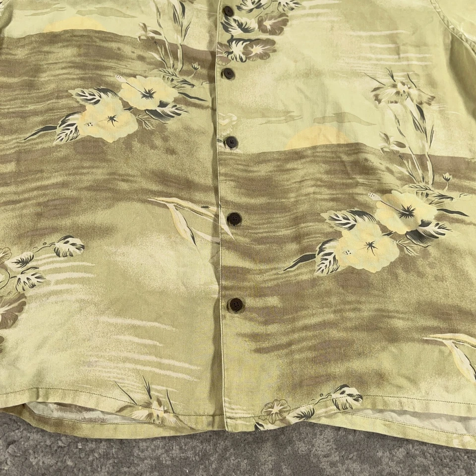 Camisa Hawaiana Axist Para Hombres XL Amarilla Seda Puesta de Sol Estampado Escénico Cuello de Campamento Aloha Foto 3 de 4