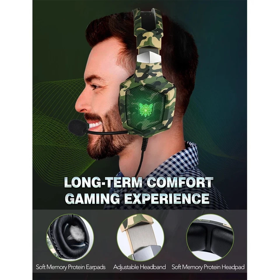 LED Gaming Headphones for PC Headset with Noise Canceling Over Ear Headset & mic - Image 2 of 4