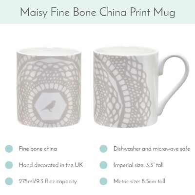 4er Set TORIE JAYNE DESIGN Maisy Print Tassen Bone China SILBERGRAU Geschenkbox