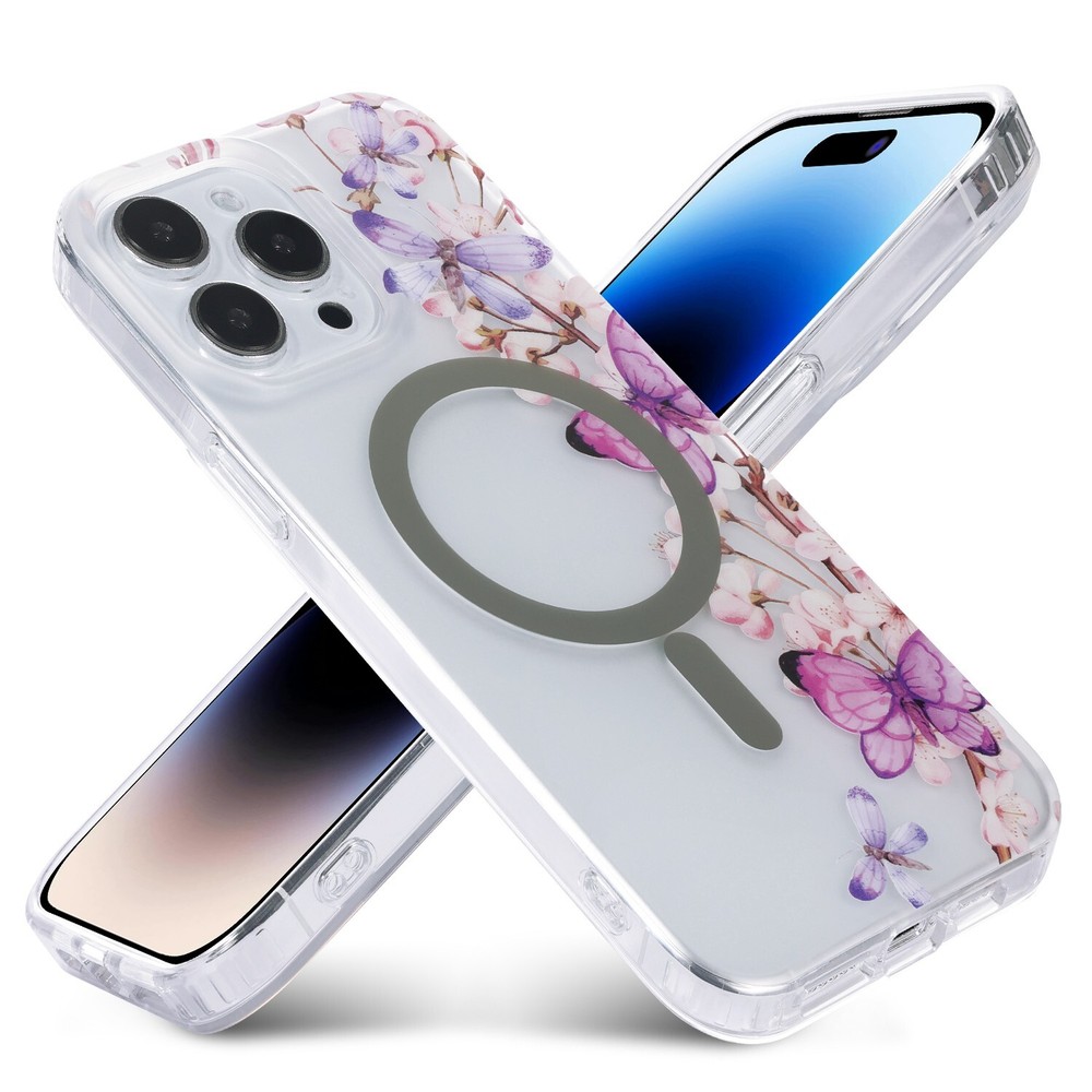 Phone Case Compatible With iPhone 14 Pro ,Magnetic Charging, Clear w/ Butterfly
