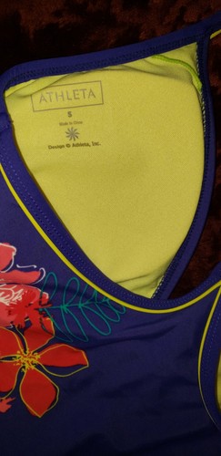 Athleta Triangle Tankini Swim Top Purple Halter Small Hibiscus Flowers - 第 7/9 張圖片