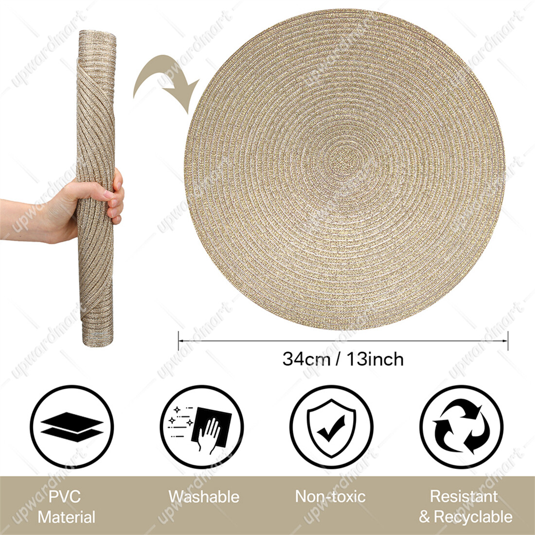 Set of 12 Round Placemats and Coasters Woven Table Place Mats for