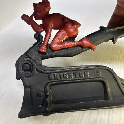 Vintage Brighton No. 3 Cast Iron Tobacco Cigar Plug Cutter Red Elf Jester  10
