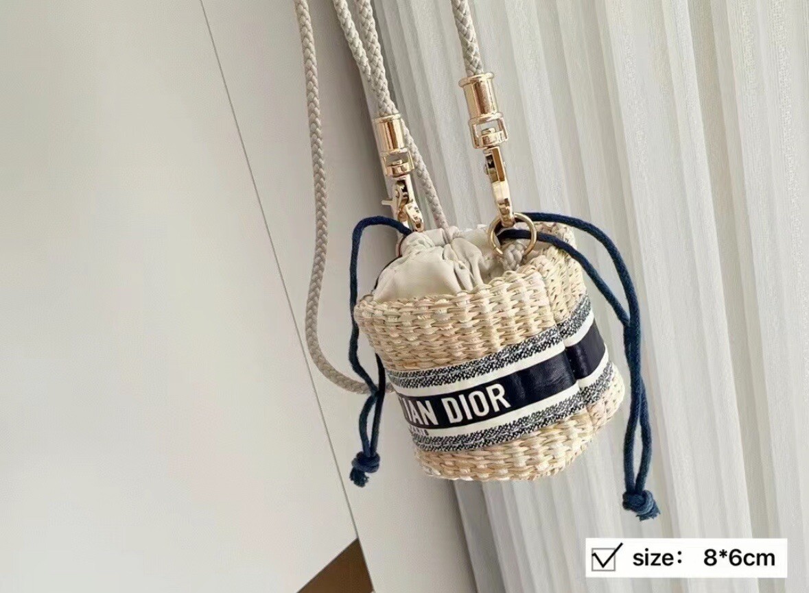 Christian Dior Straw Pouch Rattan Beige mini shoulder