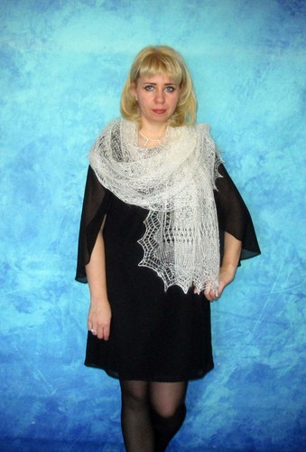 White wool warm scarf,Russian Orenburg shawl,Pashmina,Bridal wrap,Cover up,Cape - Picture 4 of 7