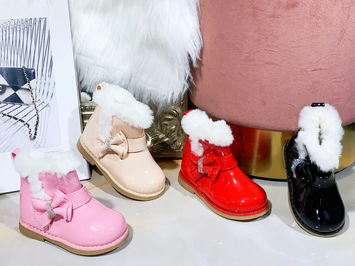 Toddler Children Baby Girl Chelsea Shoes Bow Diamante Kids Ankle Boots Size