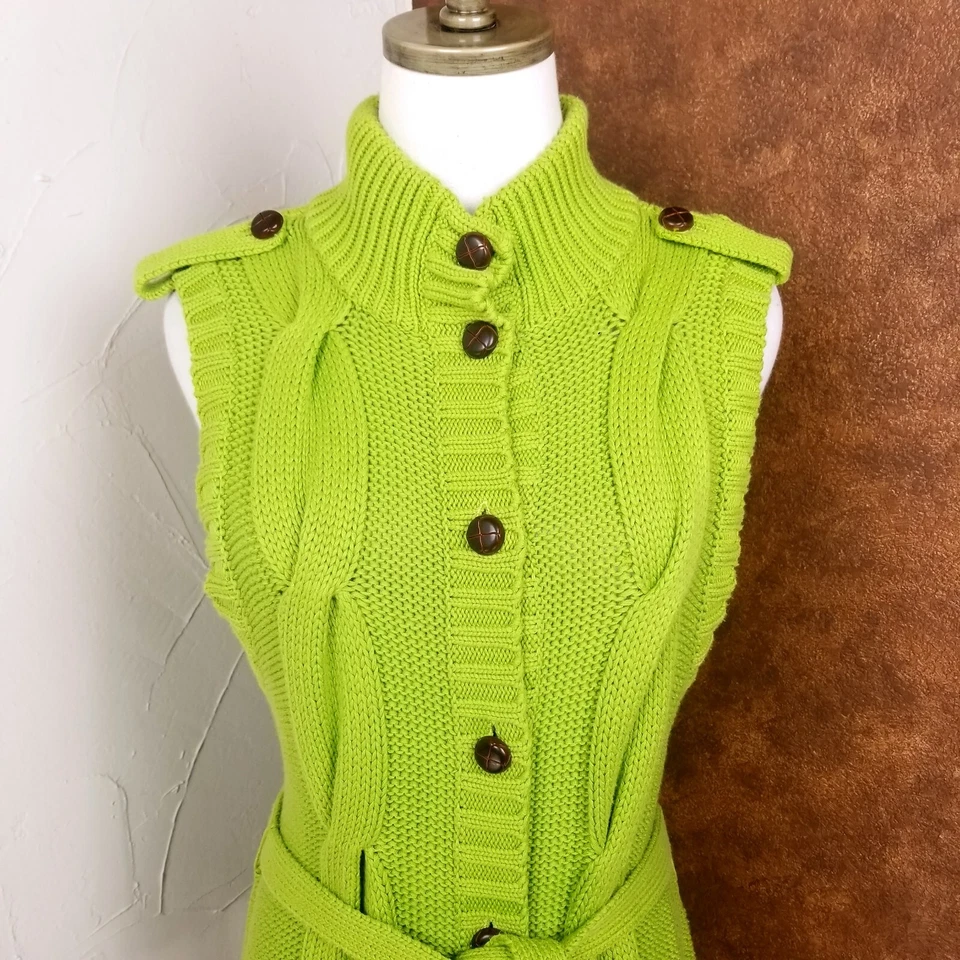 Cárdigan suéter sin mangas Peter Nygard para mujer talla M verde cinturón con botones Foto 4 de 4