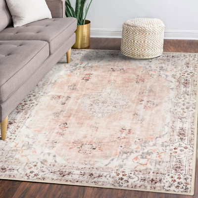 Pink Boho 5'X7' Machine Washable Area Rug for Bedroom & Living Room