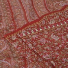 Sanskriti Vintage Sarees Red Pure Georgette Silk Printed Sari 5Yd Craft Fabric