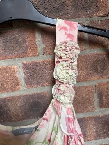 Per Una Cream Pink Floral Midi Ruffle Hem Linen Mix Dress Size 12 R Sleeveless - Picture 3 of 6