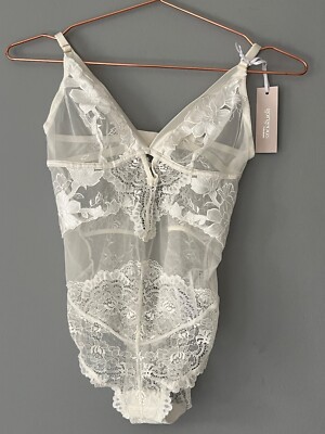 Lace Bridal Bodysuit Womens Size 10 12 Ivory White Embroidered