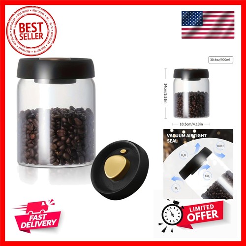 Coffee Bean Storage Container, Vacuum Glass Jar with Airtight Lid,Borosilicat...