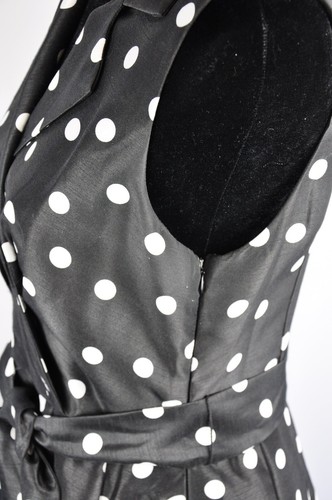 Jessica Howard W SZ 8 Cocktail Party Dress Black White Dot Sleeveless W/Belt Tie - Picture 3 of 7