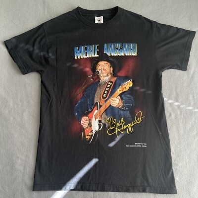 VTG Merel Haggard Black T-Shirt Country Music's Living Legend Star Prints 1998 M