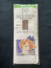 NEW Vintage Pretty Polly Galaxy Micromesh Tights M Hips 36-42” Chiffon Beige