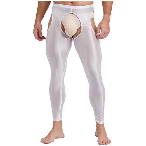 Men Glossy Cutout Compression Pants Solid Color Yoga Base Layer Tights AU - Picture 19 of 100