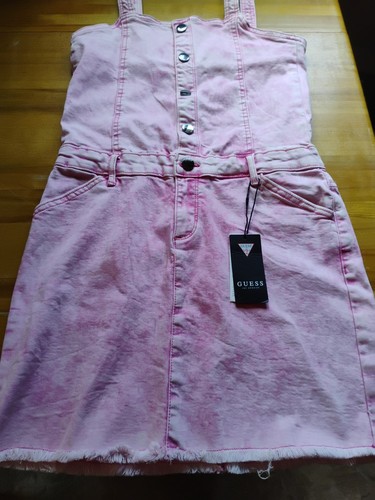 Vntg Girl's Guess Jeans Romper Skirt Embellished Pink Denim Size L (14) - Picture 3 of 8