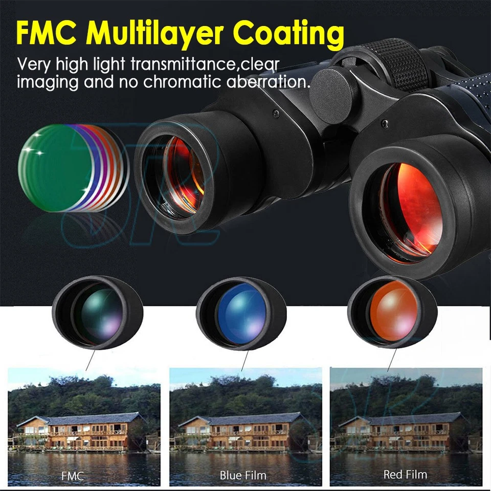 Potentes binoculares con zoom militar 3000M 60x60 BAK4 para caza camping con bolsa Foto 3 de 4