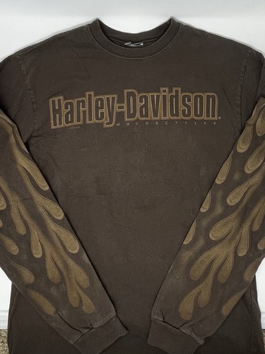 Vintage 2000s Harley Davidson Colorado Brown Flames Long Sleeve Shirt (S)
