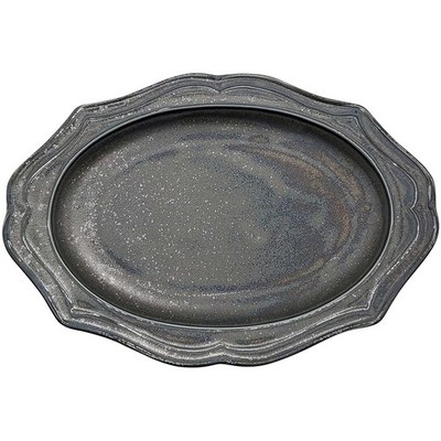 Utsuwa Roan Mino Ware Cadre Oval Plate With Relief Pattern, Approx. 25 X 18 Cm _