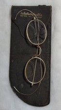 Antique Gold Tone Wire Rim Ear Wrap Bifocal Eyeglasses in Leather Case