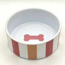 Petrageous Designs Dog Bowl Hand Crafted Stoneware 5.5 In Bone And Stripe Design