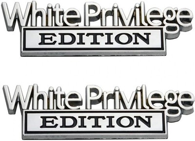 2X White Privilege Edition Emblem 3D Alloy Fender Badge Decal (Chrome Black)