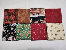 Lot 8 Half Yards CHRISTMAS Cotton Fabric Poinsettia Candy Cane Gingerbrrad Santa