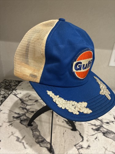 Vintage GULF OIL GAS STATION PATCH SNAPBACK TRUCKER HAT CAP MADE IN USA USED - Picture 7 of 13