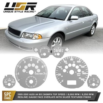 Silver Gauge Face Overlay For 1995-2001 Audi A4 B5 160MPH 8K RPM Fahrenheit Temp