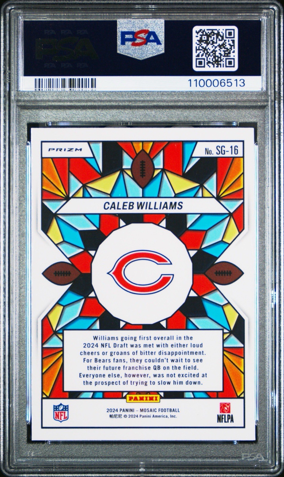 CALEB WILLIAMS PSA 9 2024 PANINI MOSAIC #SG-16 STAINED GLASS PRIZM RC ROOKIE view 2