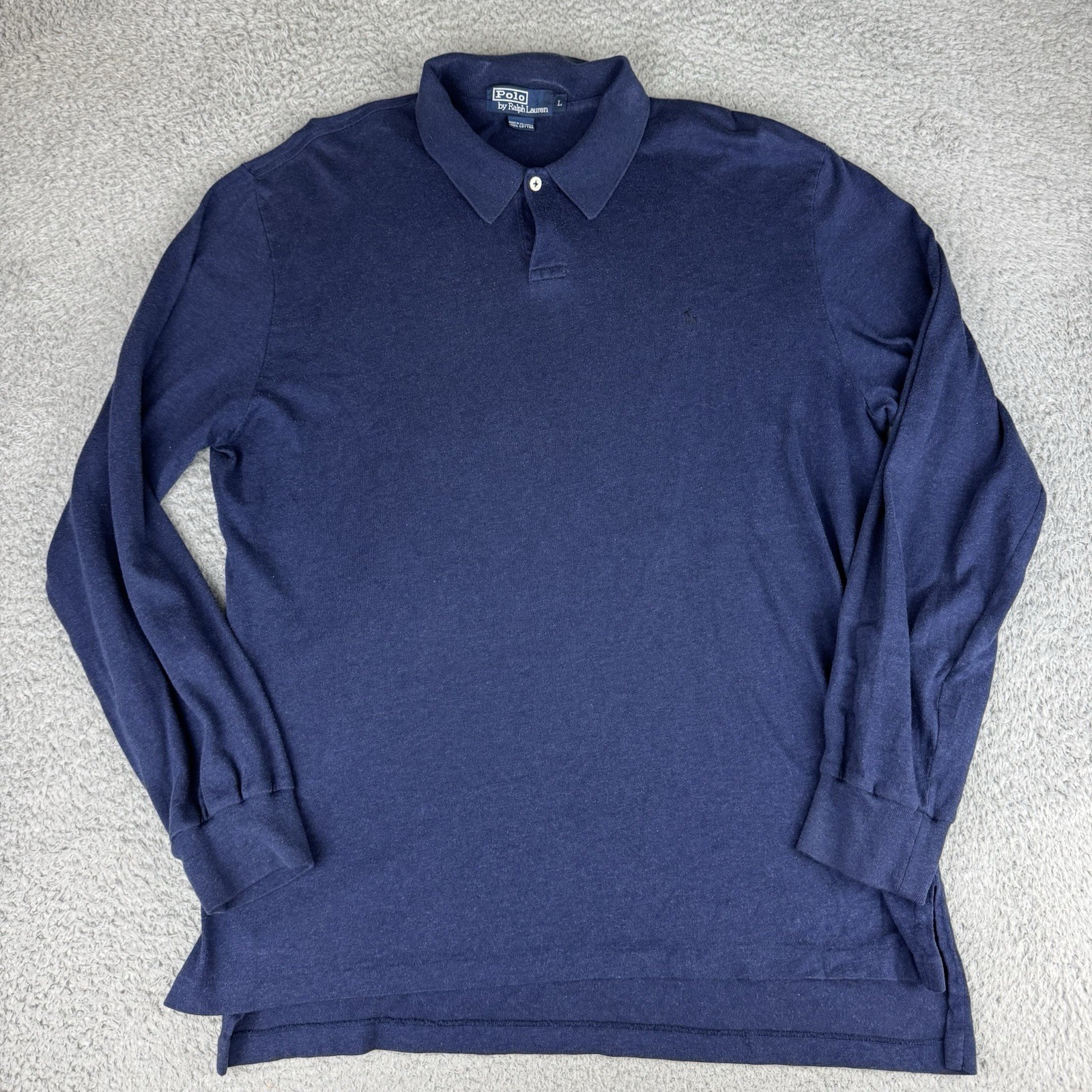 Polo Ralph Lauren Polo Shirt Long Sleeve Blue Soft Thin Mens Large Vintage