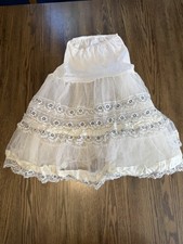 Vintage Women's White Lace Trim Tulle Ruffle Half Slip Petticoat