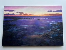 SUNSET BEACH PAINTING LARGE 24 BY 36"  COASTAL LANDSCAPE SEASCAPE EVENING HAO